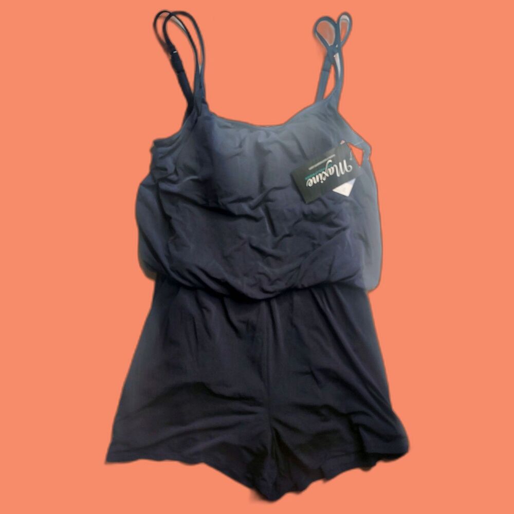 NWT Maxine Of Hollywood Swim Romper Size 16 Indigo MM9MD45 Summer Full Coverage - Picture 1 of 12